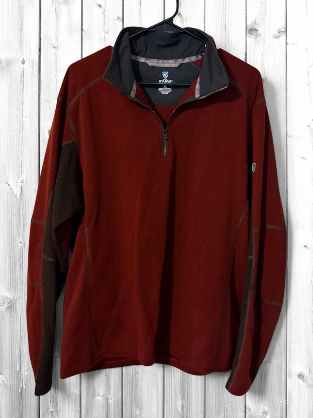 🌼Kuhl Men's Quarter-Zip Shirt Jacket in Deep Burgundy with Charcoal Trim